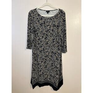 J. Jill Womens Wearever Tan/Black 3/4 Sleeve Stretch Cooling Shift Dress Small